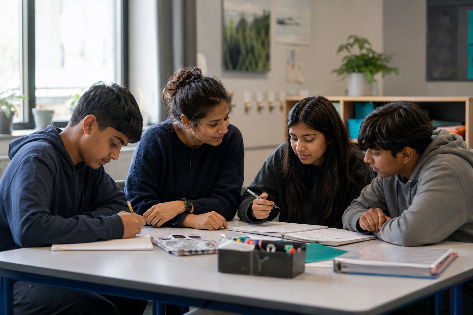 Pupils learning together with a teacher
